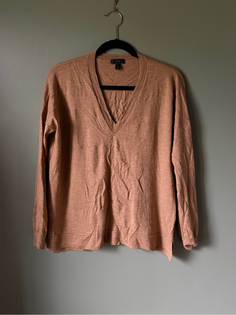 J. Crew 100% Merino Wool V-Neck Sweater - Copperish Tan - M